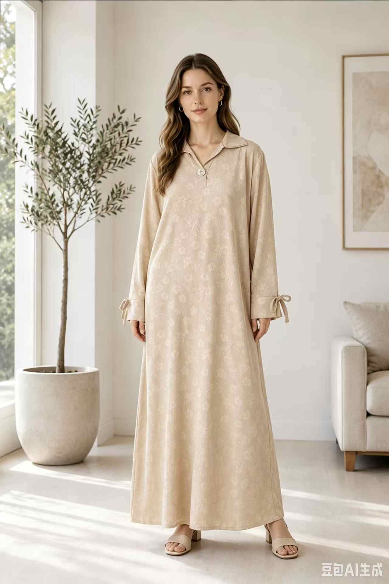 Wholesaler I'Mod - Printed jazz dress with shirt collar, button and tie sleeves
