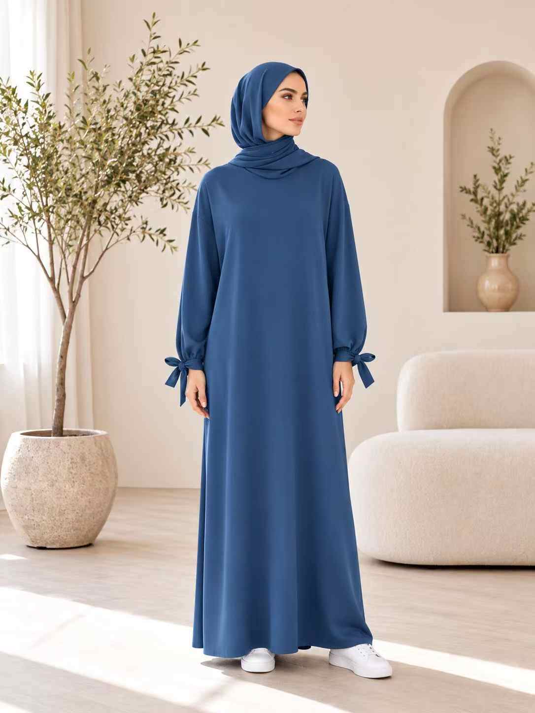 Grossiste I'Mod - Robe abaya avec noeud tissu épais en bi-strech