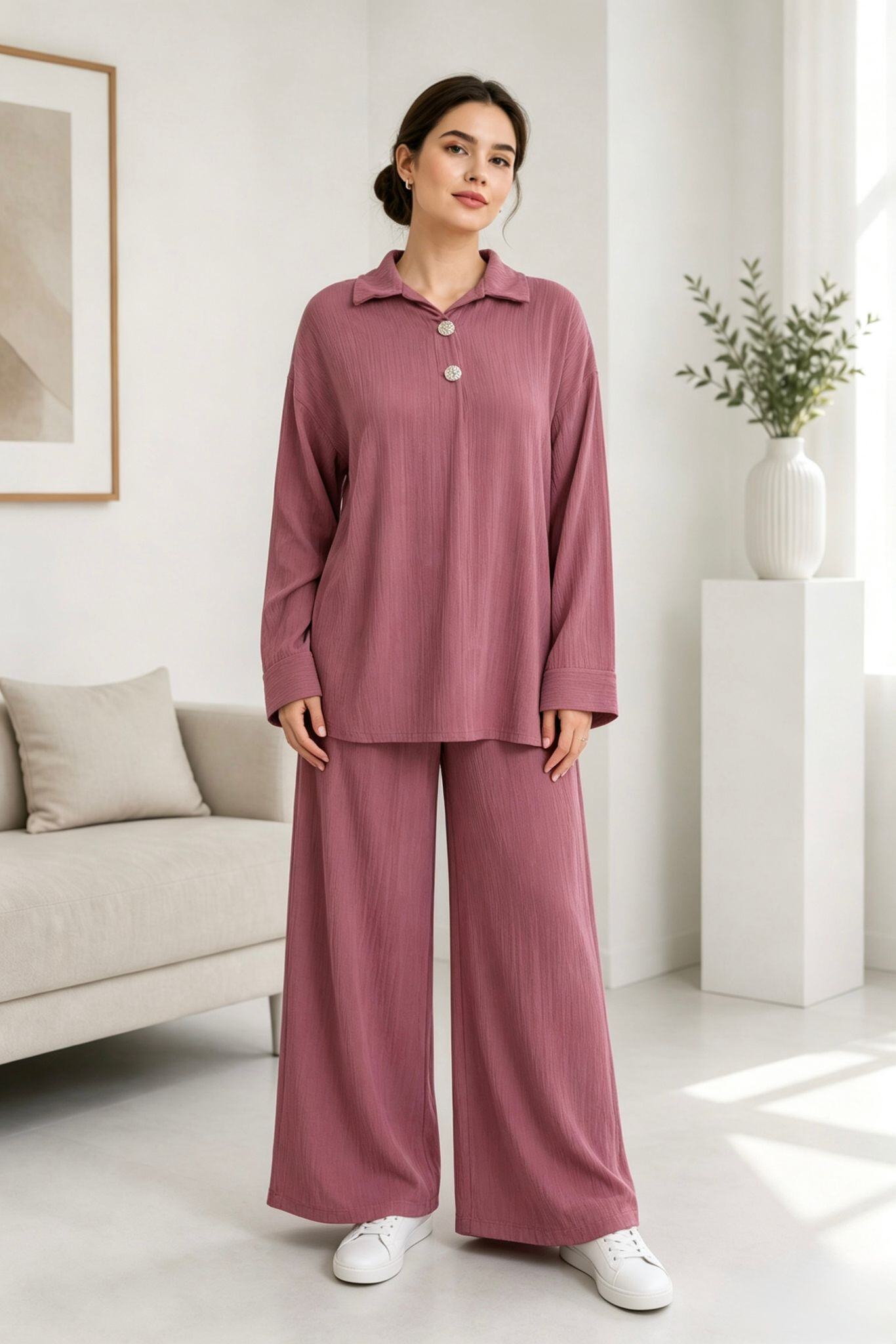 Grossiste I'Mod - Ensemble plissé 2pc Tunique chemise, pantalon large