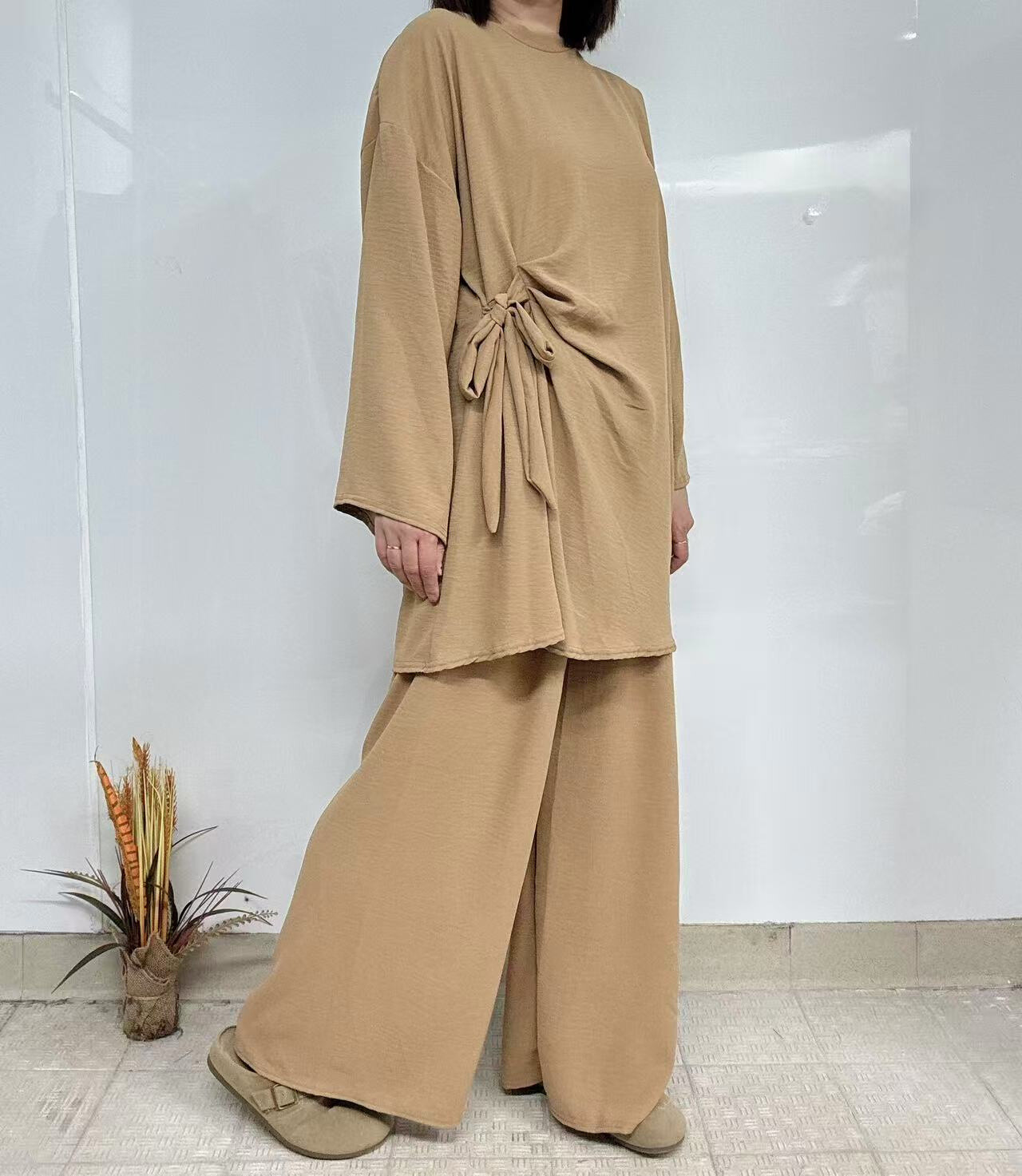 Grossiste I'Mod - Ensemble 2 pièces tunique manches longues avec noeud et pantalon en jazz
