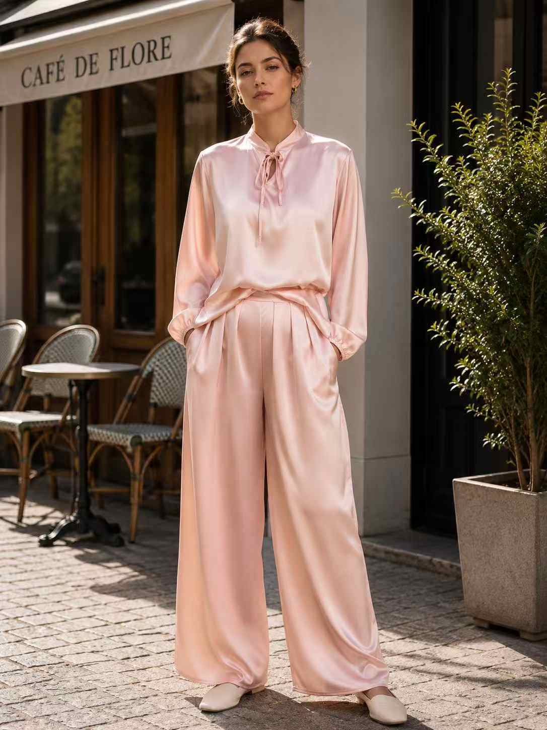 Grossista I'Mod - Completo Tunica e Pantaloni plissettati in raso con tasche