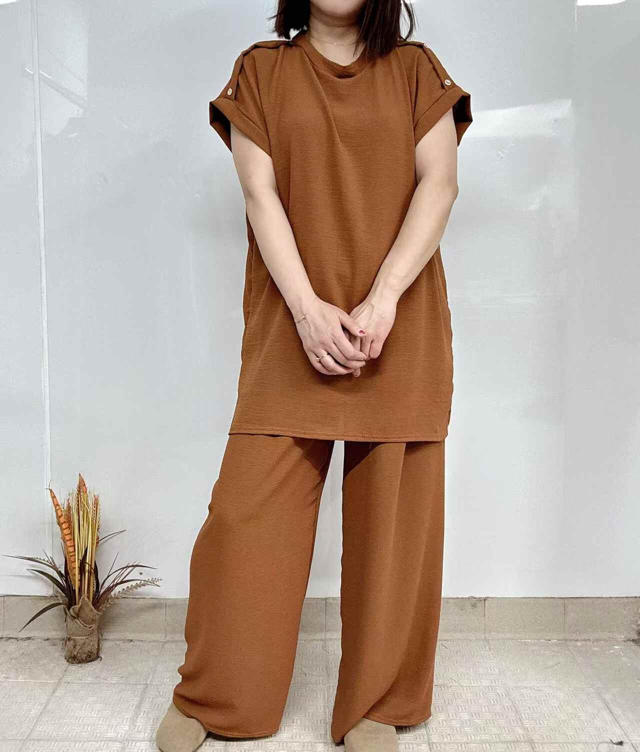 Grossiste I'Mod - Ensemble 2 pièces tunique boutonnée à épaule et pantalon en jazz