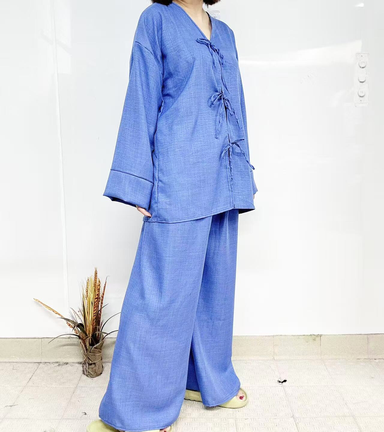 Grossista I'Mod - Set di kimono a 2 parti in nodo e pantaloni davvero bianche