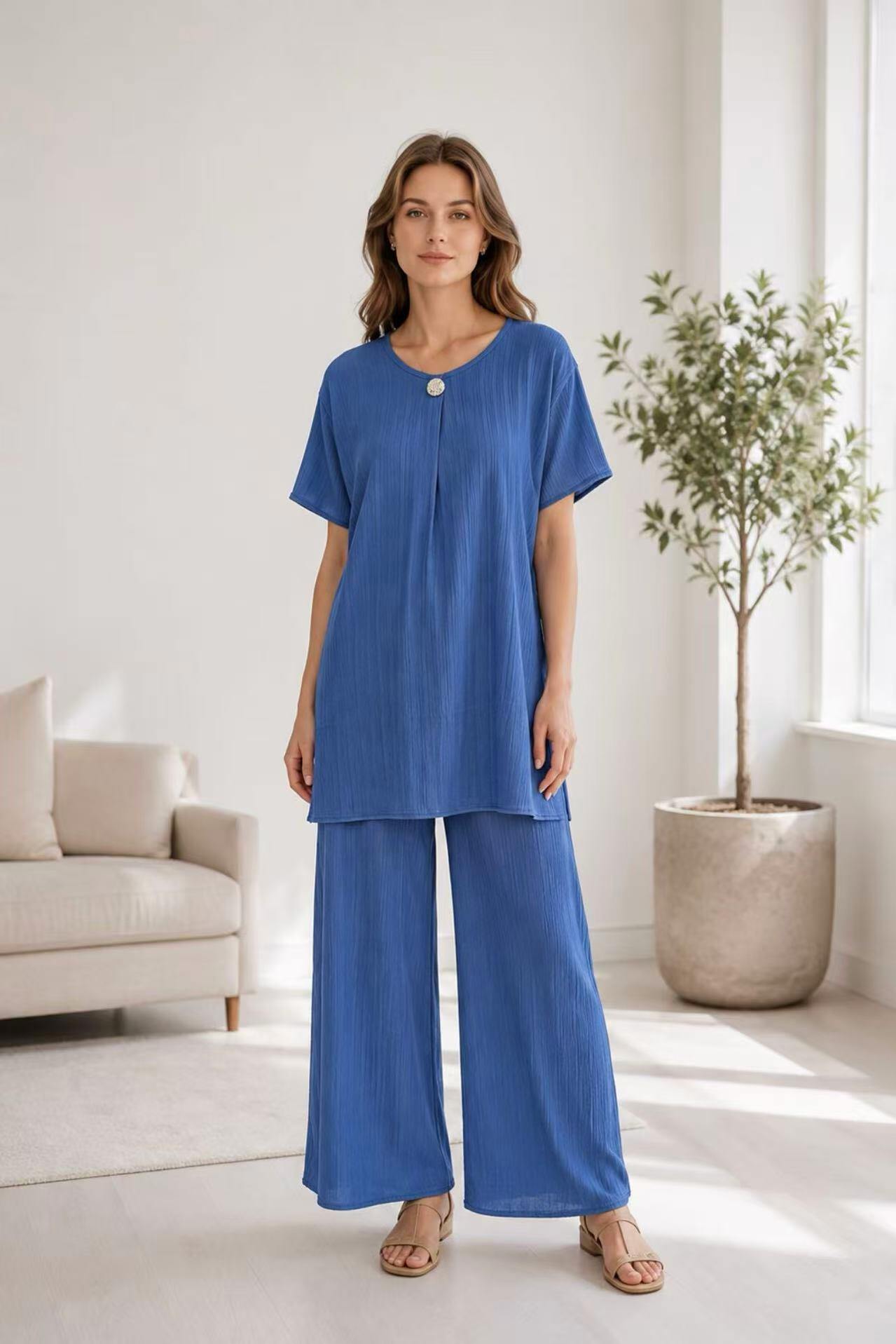 Grossiste I'Mod - Ensemble plissée 2 pièces tunique boutonnée et pantalon