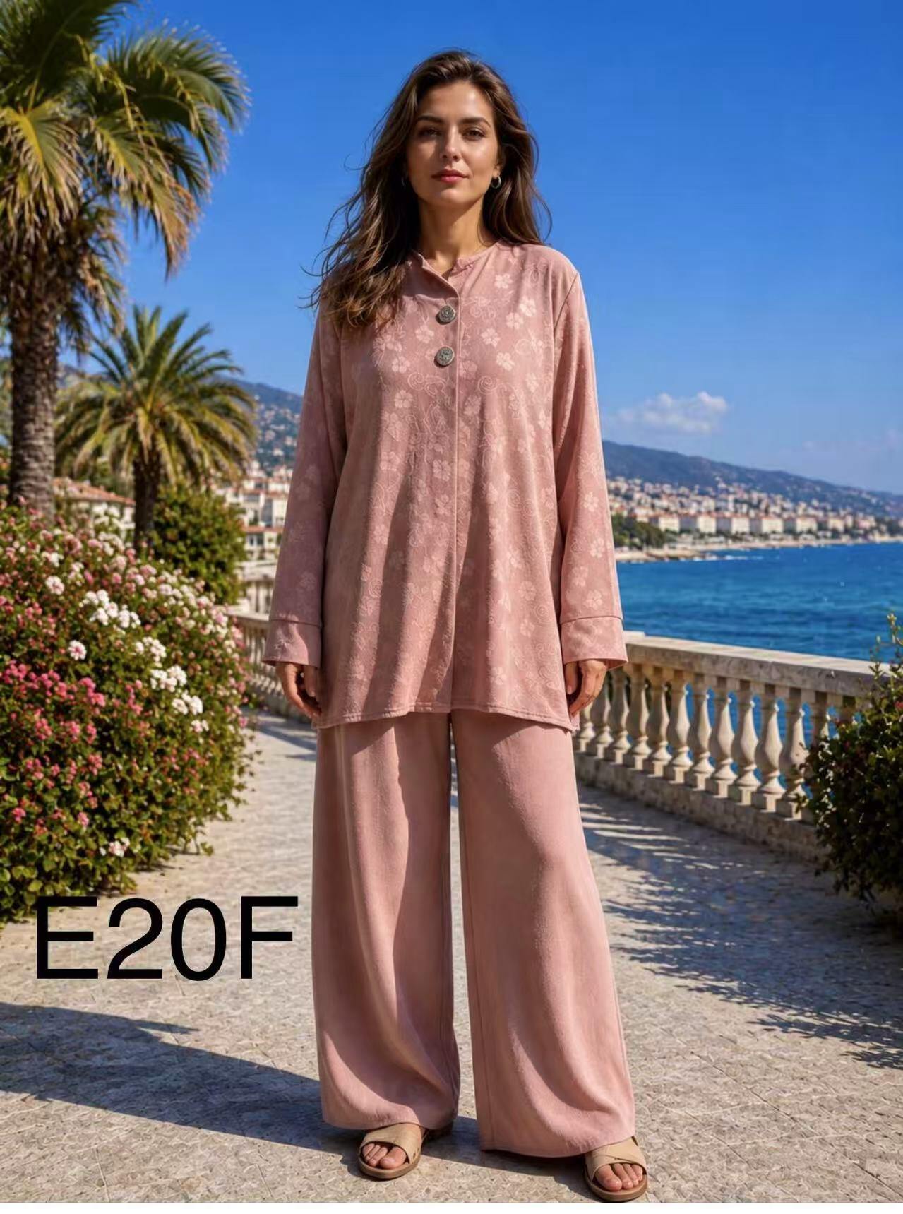 Grossiste I'Mod - Ensemble jazz imprimée 2 pièces tunique imprimée à boutonnée et pantalon uni