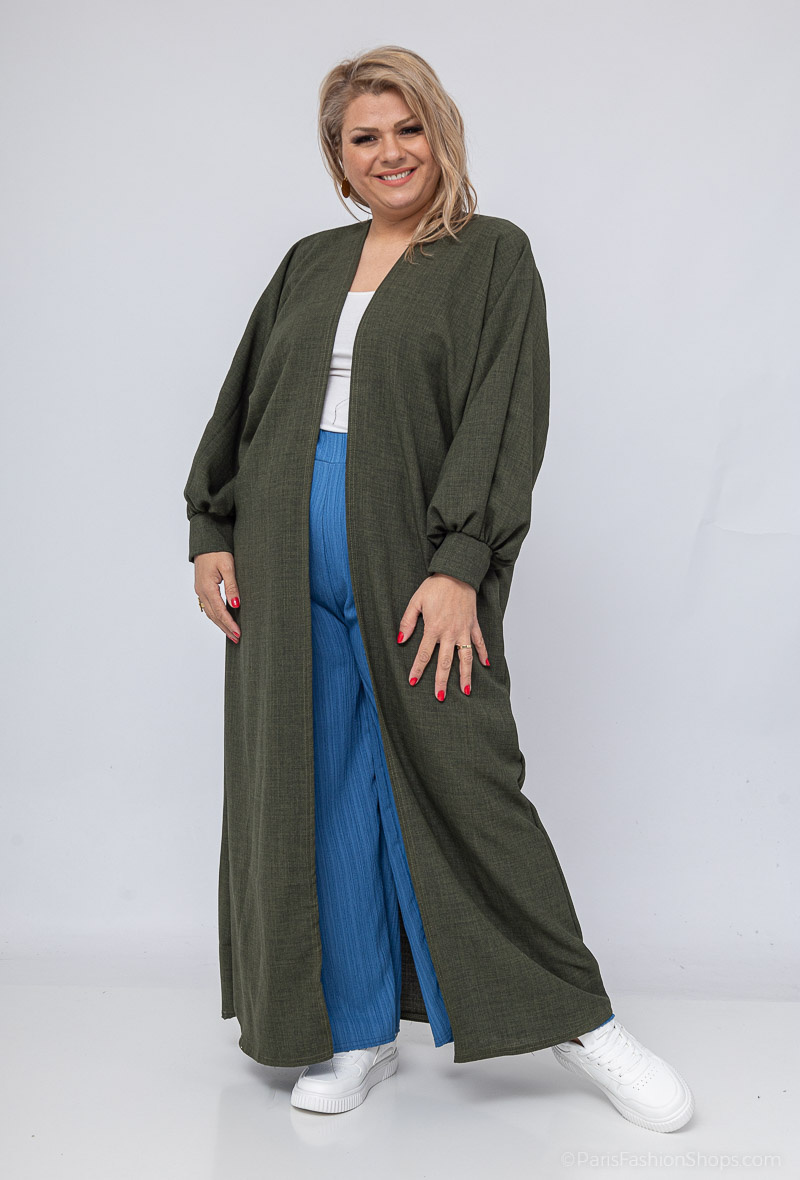 Großhändler I'Mod - Langer, lockerer Kimono in Leinenoptik
