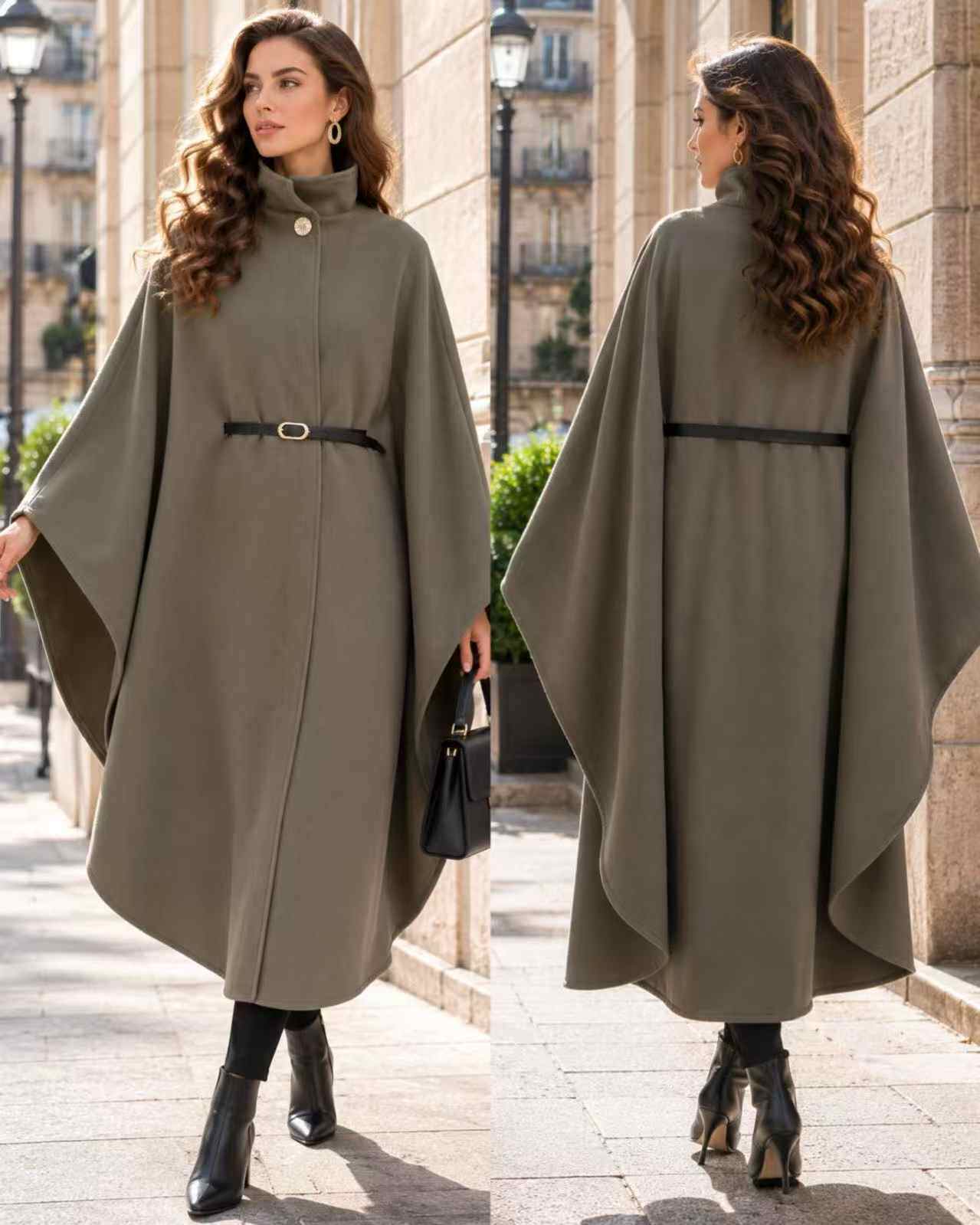 Grossiste I'Mod - Veste cape longue boutonnée ceinturée