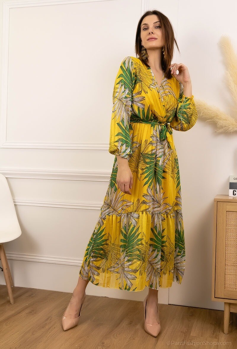 Wholesaler I'Mod - Long floral print dress with ruffles
