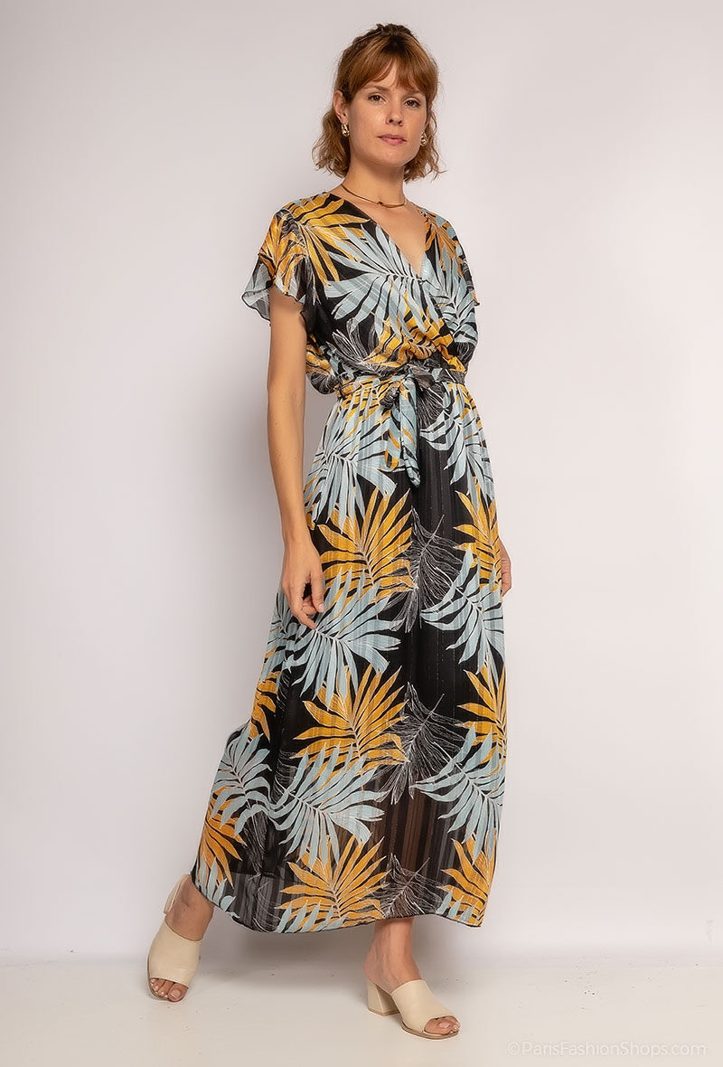 Grossiste I'Mod - Robe longue imprimée croisée devant et derrière
