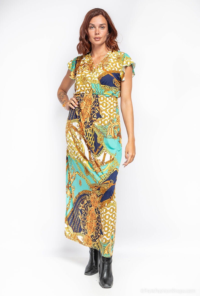 Wholesaler I'Mod - Long printed wrap dress with ruffles