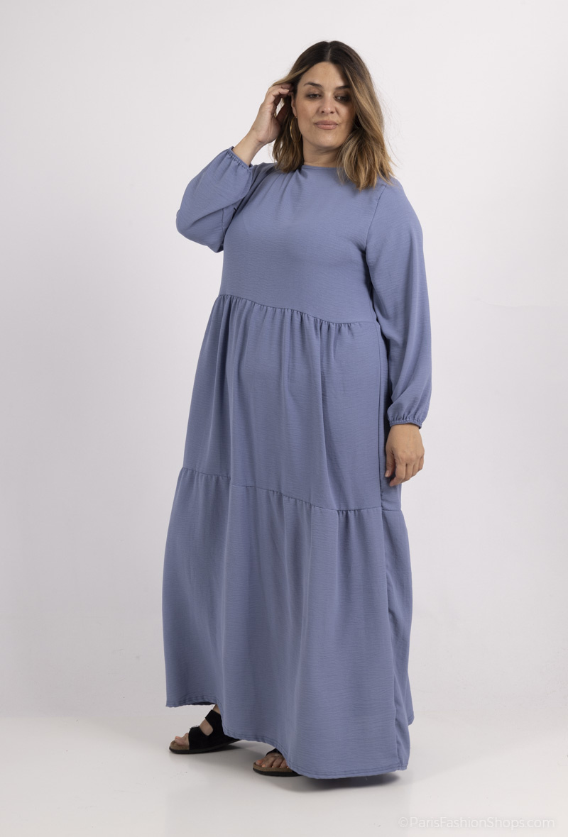 Wholesaler I'Mod - Long dress with ruffles and elastic sleeves in jazz