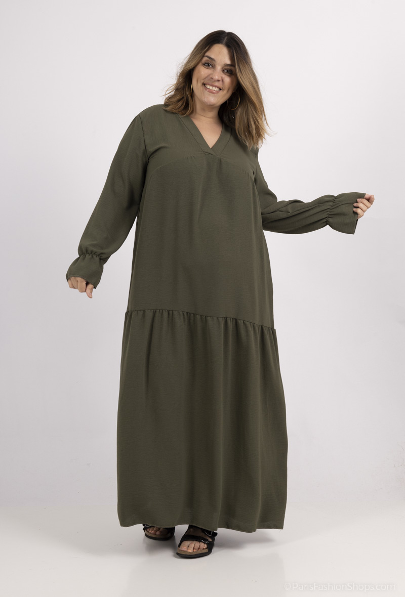 Wholesaler I'Mod - Long ruffled v-neck dress in jazz