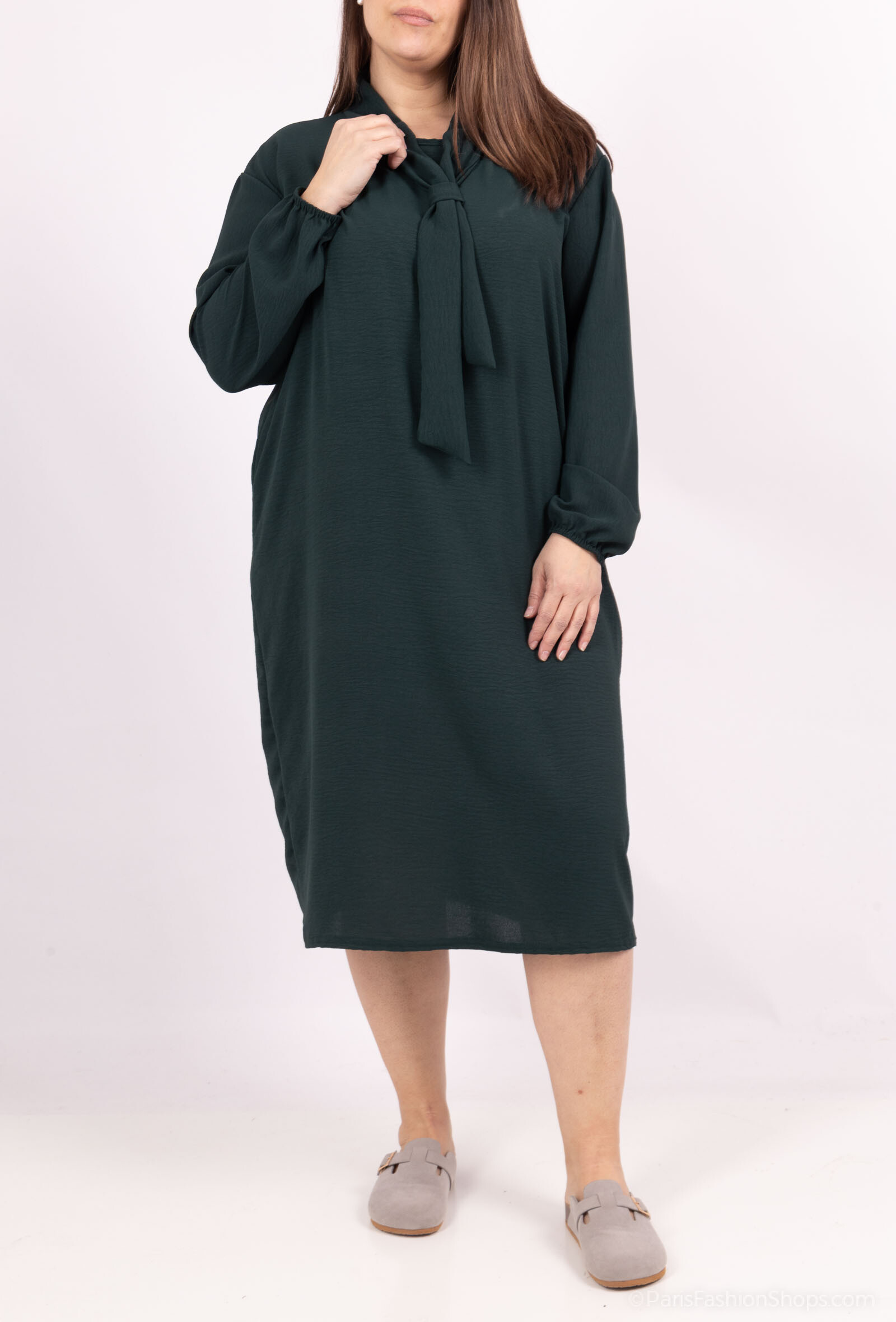 Wholesaler I'Mod - Mid-length dress with tie collar in jazz