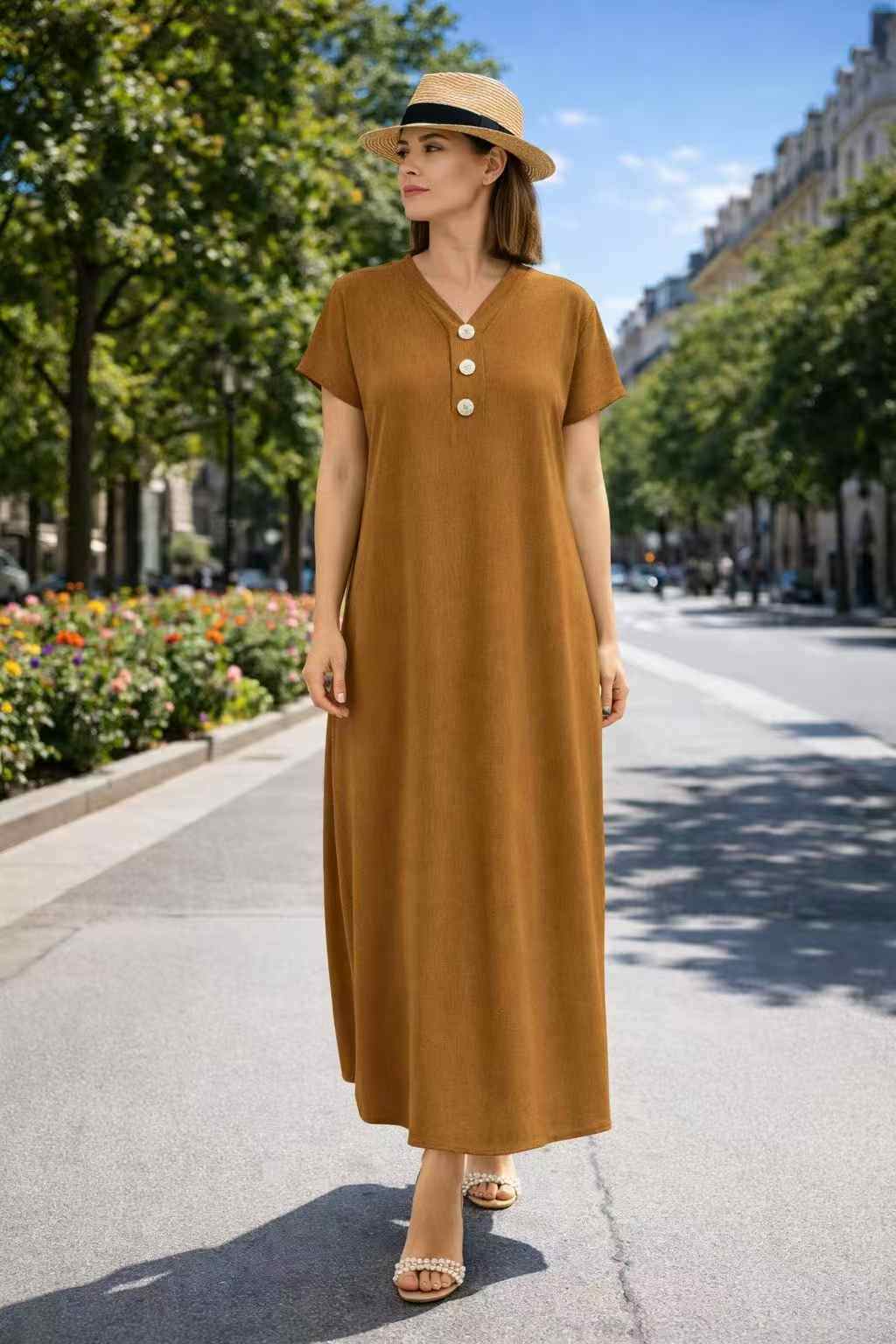 Grossiste I'Mod - Robe longue à boutonnée en jazz