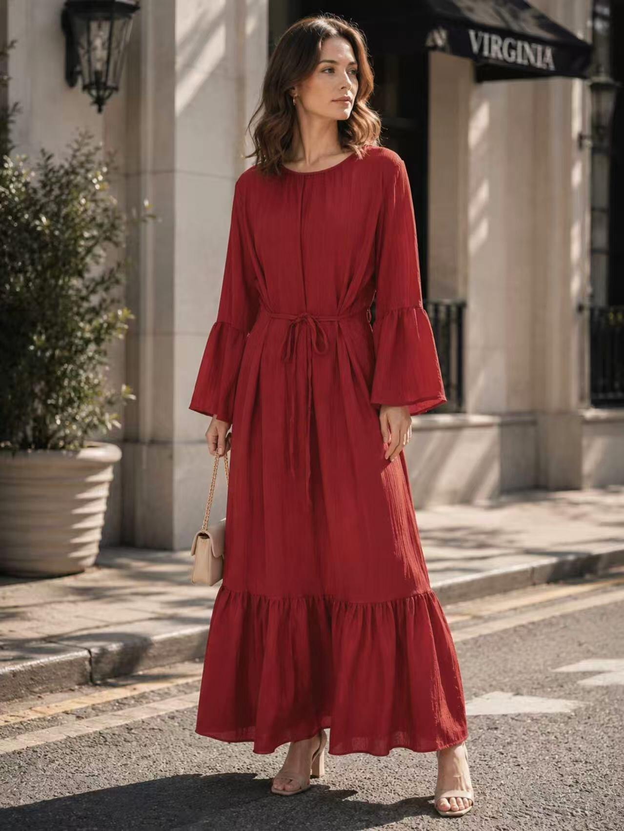 Grossiste I'Mod - Robe Plissé ceinturé à manches volants