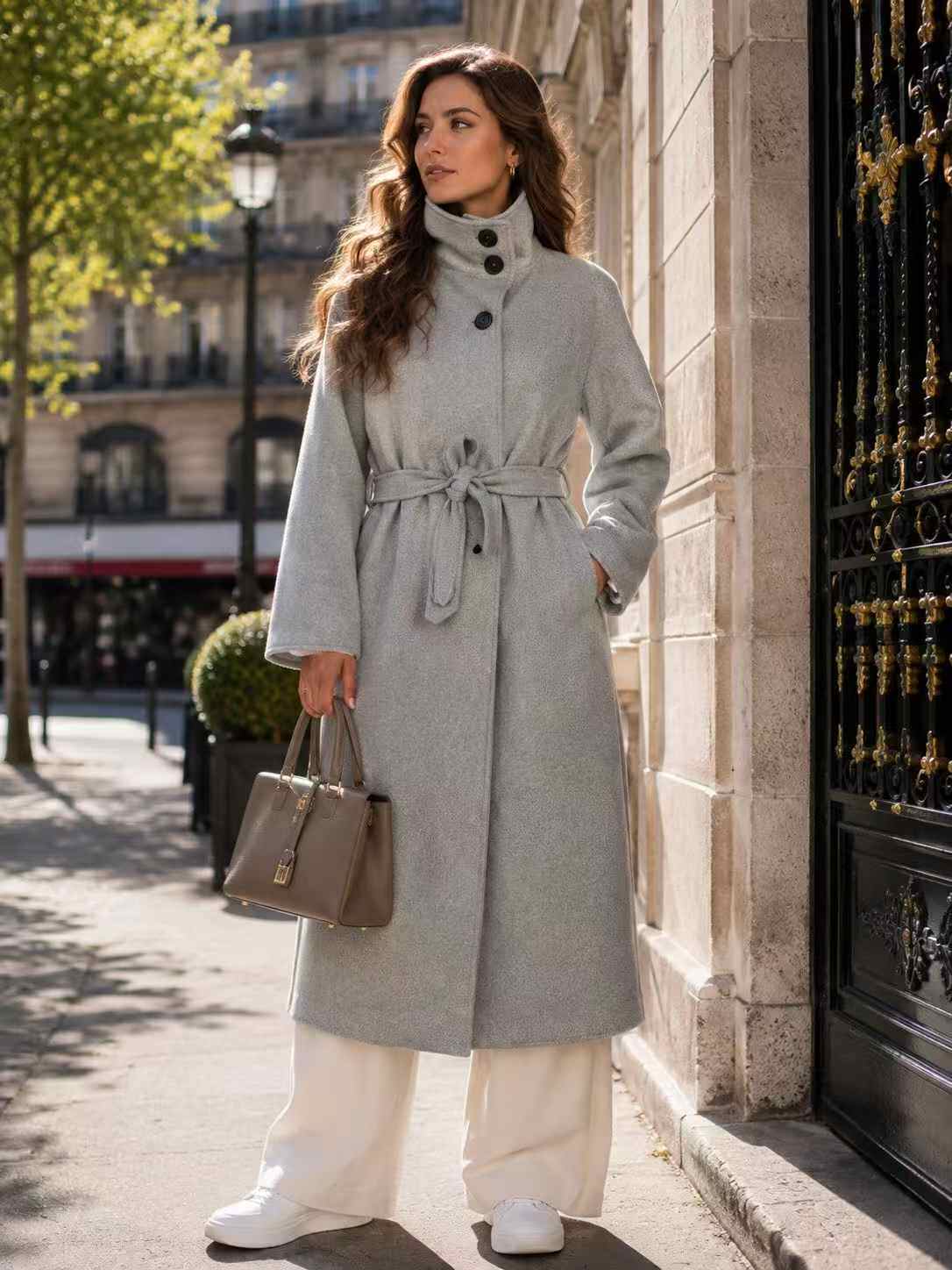 Mayorista I'Mod - Chaqueta larga con bolsillos, abotonada y con cinturón