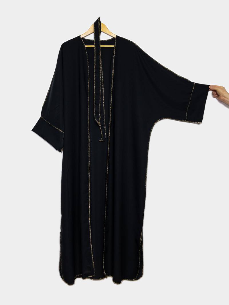 Grossiste IDEAL OUTFIT - Kimono long avec ceinture en soie de Médine coutures dorées