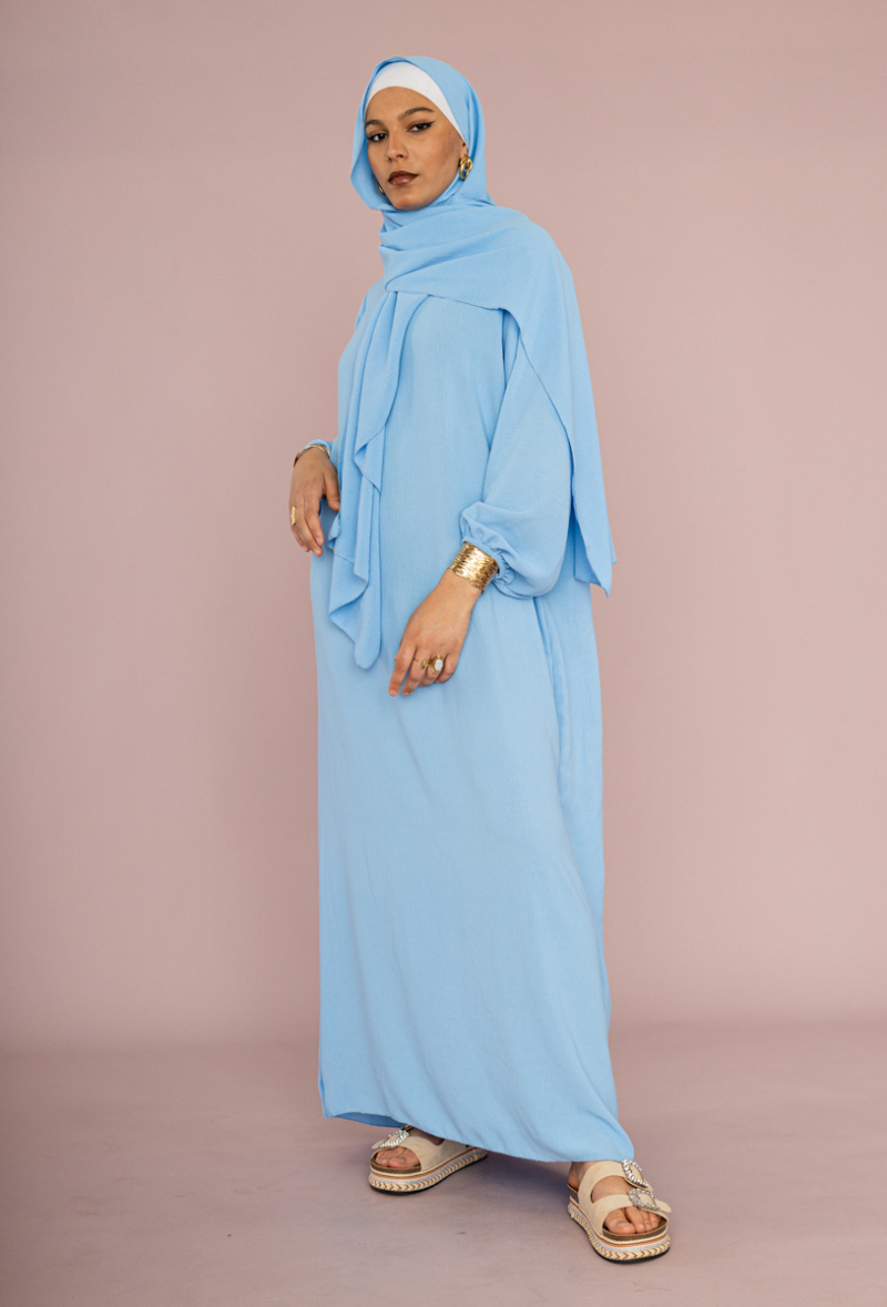Grossiste IDEAL OUTFIT - Robe abaya en jazz avec foulard intégré