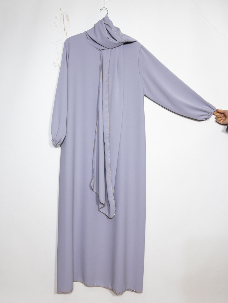 Mayorista IDEAL OUTFIT - Vestido abaya de seda Medina con pañuelo de alta costura dorado