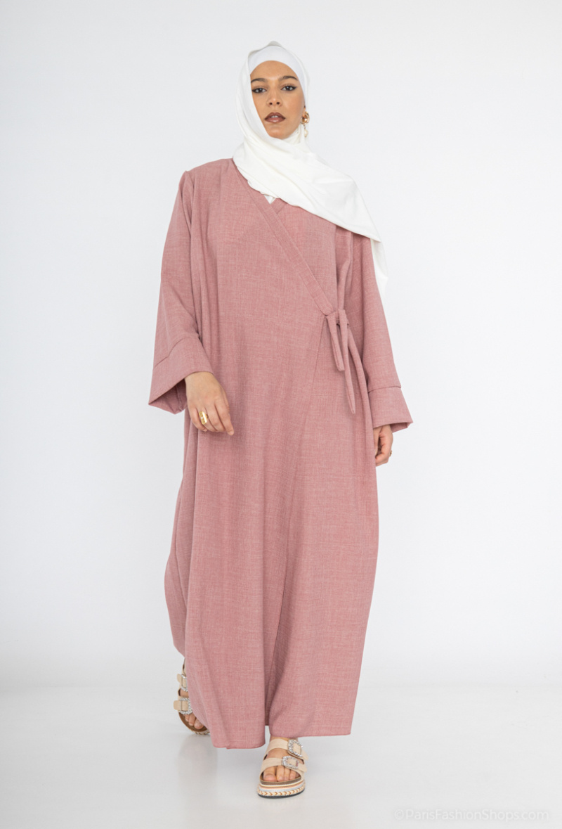 Grossiste IDEAL OUTFIT - Robe abaya croisée avec nœud sur les côtés