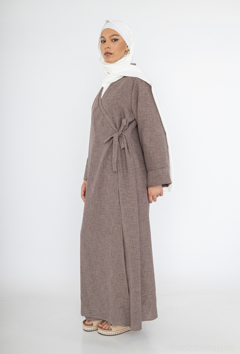 Wholesaler IDEAL OUTFIT - Wrap-style abaya dress ref:L2383LIN for women 185cm