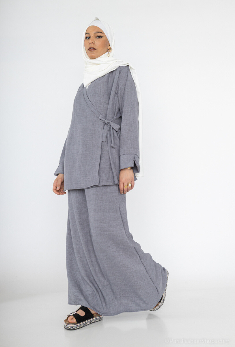 Grossiste IDEAL OUTFIT - Abaya ensemble haut croisé avec jupe