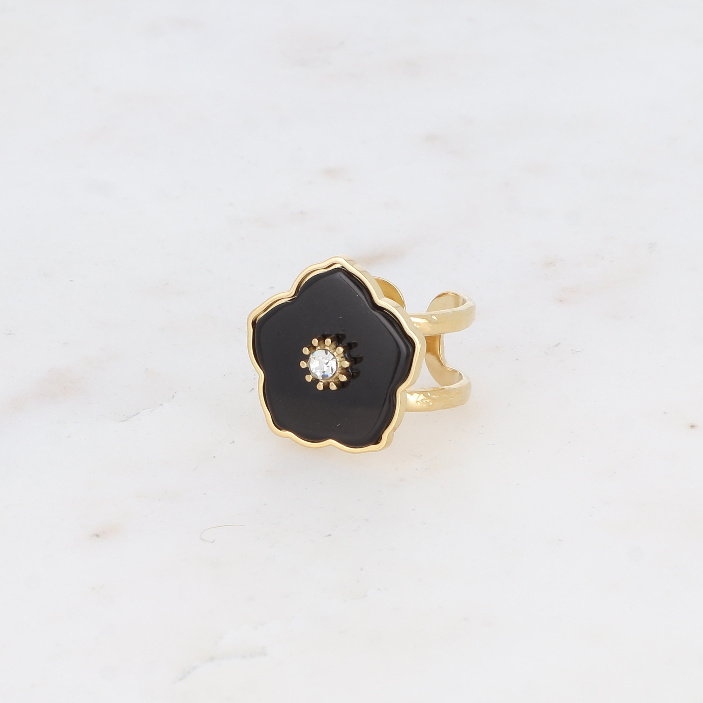 Wholesaler Ikita Paris - Double row ring with natural stone flower and rhinestones