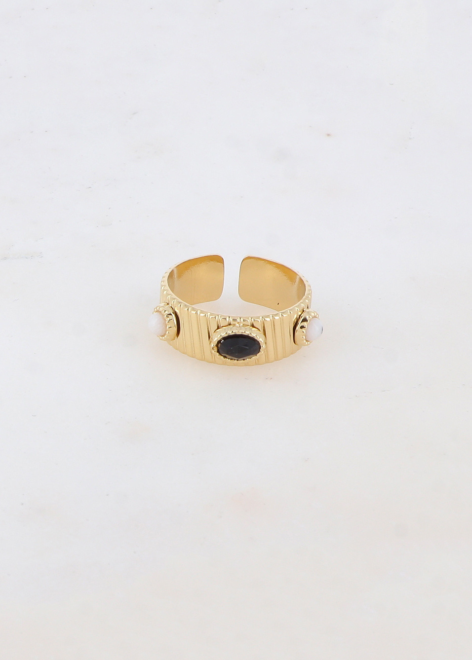 Mayorista Ikita Paris - Anillo con 3 piezas geométricas engastadas con piedras naturales
