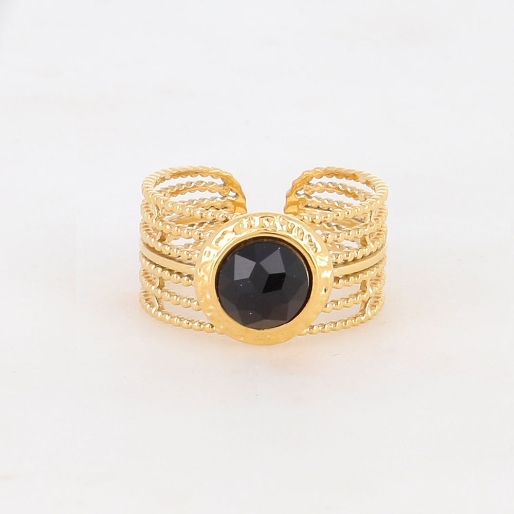 Wholesaler Ikita Paris - Textured multi-band ring set with a round natural stone