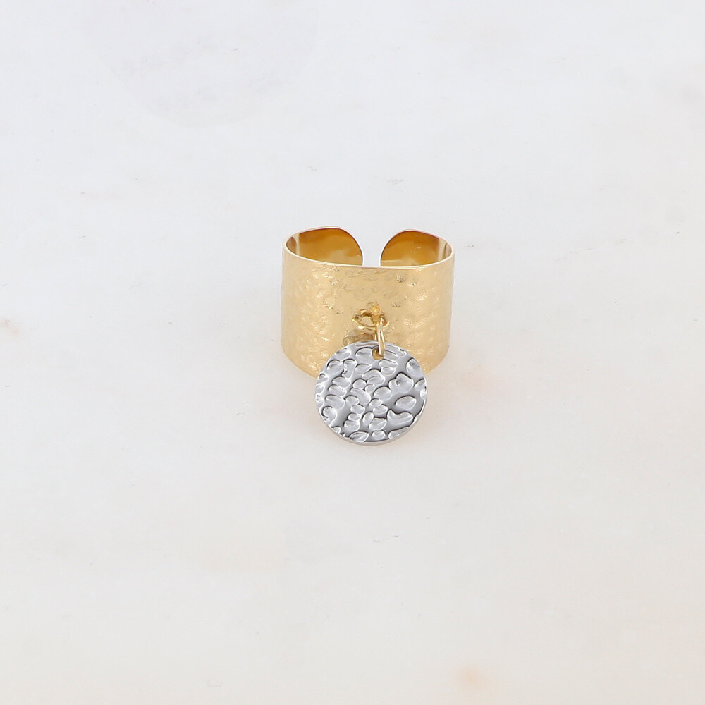 Grossiste Ikita Paris - Bague martelée avec pendant rond martelé
