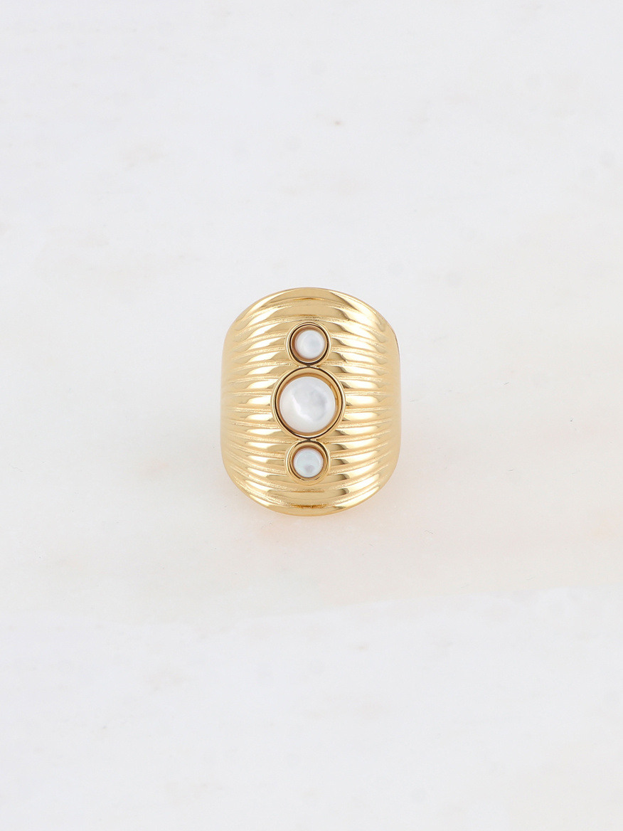 Wholesaler Ikita Paris - Ring with grooves and 3 round natural stones or mother-of-pearl