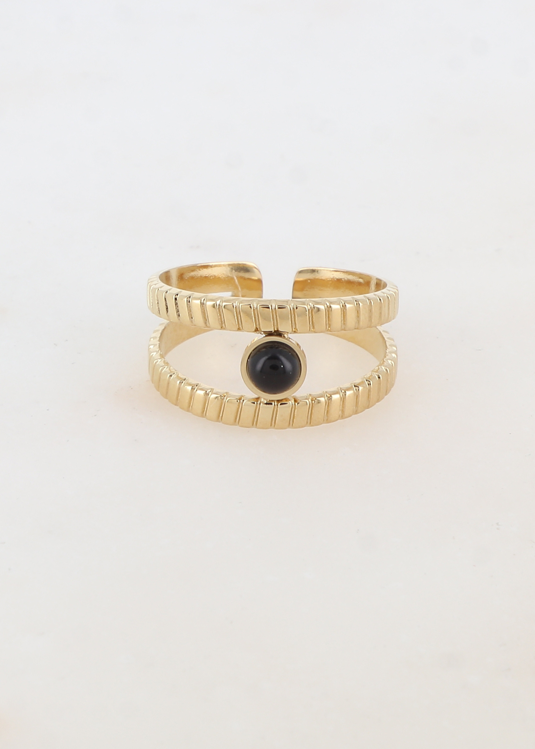 Mayorista Ikita Paris - Anillo de dos filas con piedra natural