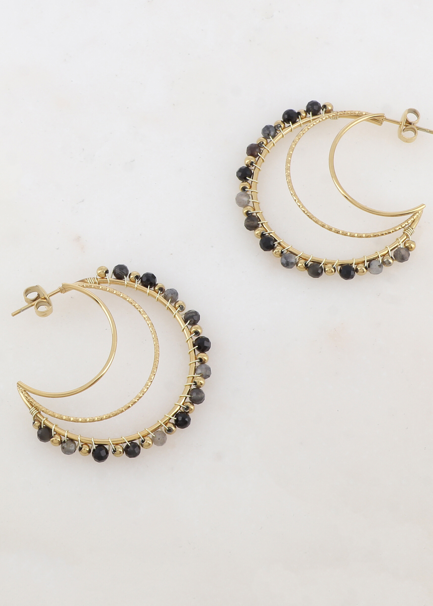 Wholesaler Ikita Paris - Creoles with 3 half-year-old chip with natural stones or freshwater pearls