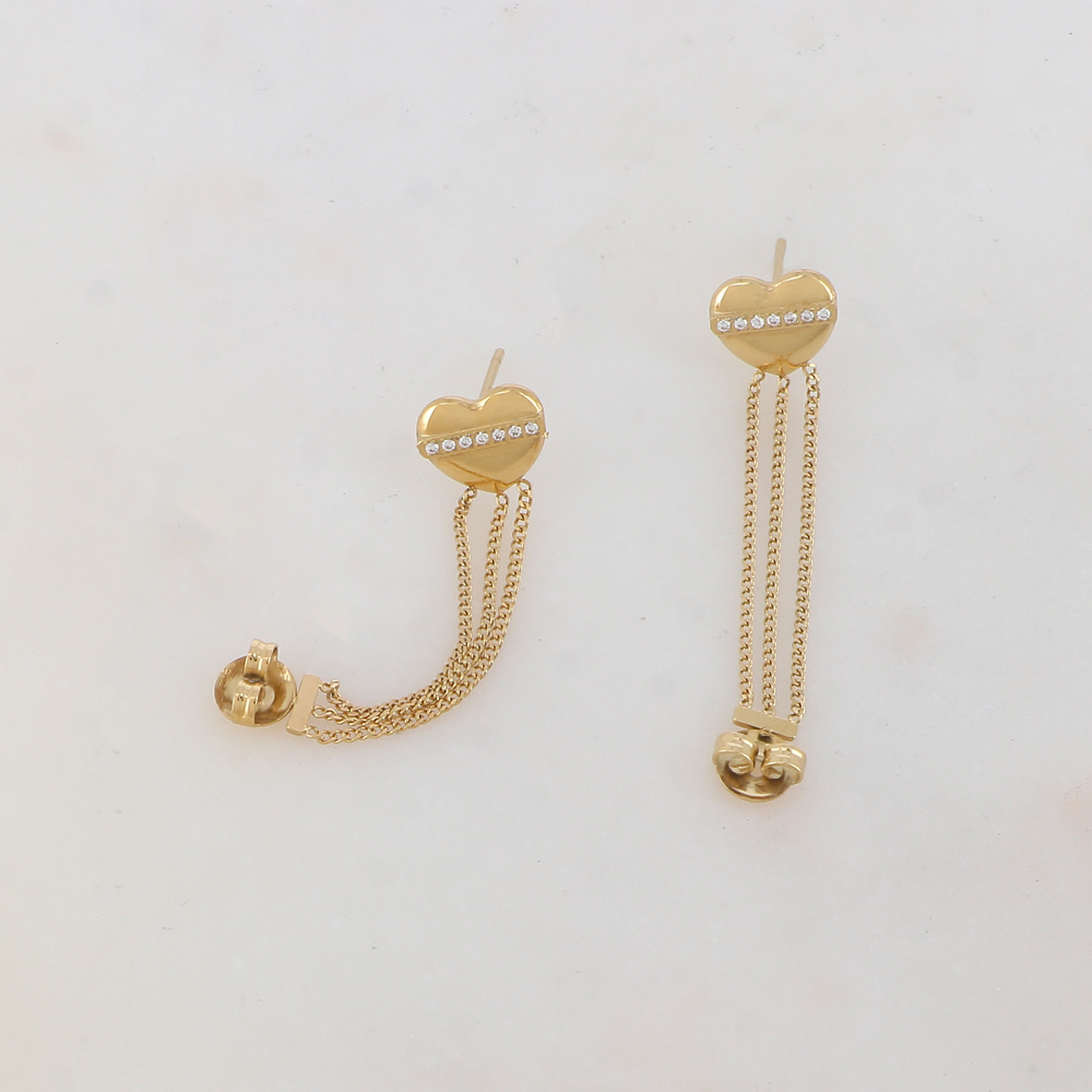 Mayorista Ikita Paris - Pendientes de botón con 3 cadenas y corazón adornado con 7 strass