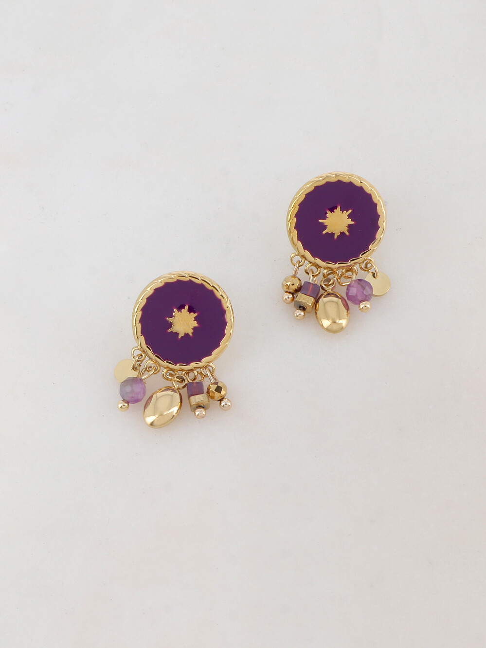Wholesaler Ikita Paris - B.O golden chip with enameled round room, star, pampilles and stones