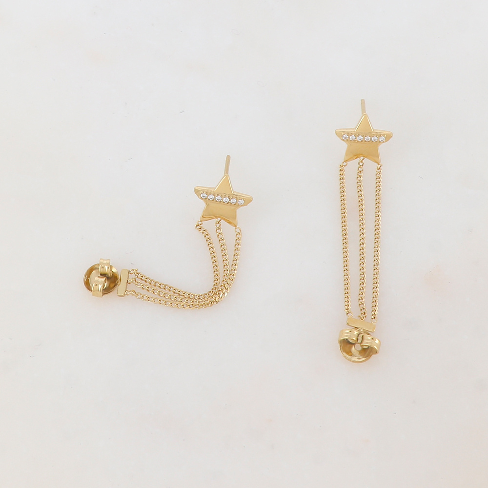 Mayorista Ikita Paris - Pendientes de botón con 3 cadenas y estrella adornada con 6 cristales