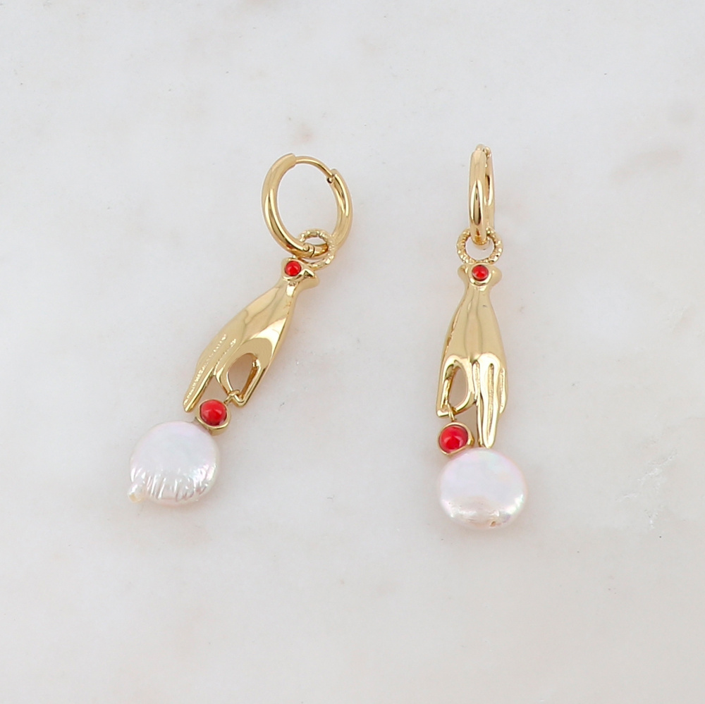 Mayorista Ikita Paris - Aros colgantes, hechos a mano, con strass, piedra natural y perla de agua dulce