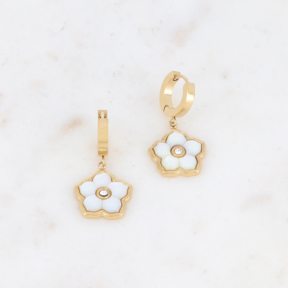Wholesaler Ikita Paris - Creole earrings with a pearly flower and rhinestones