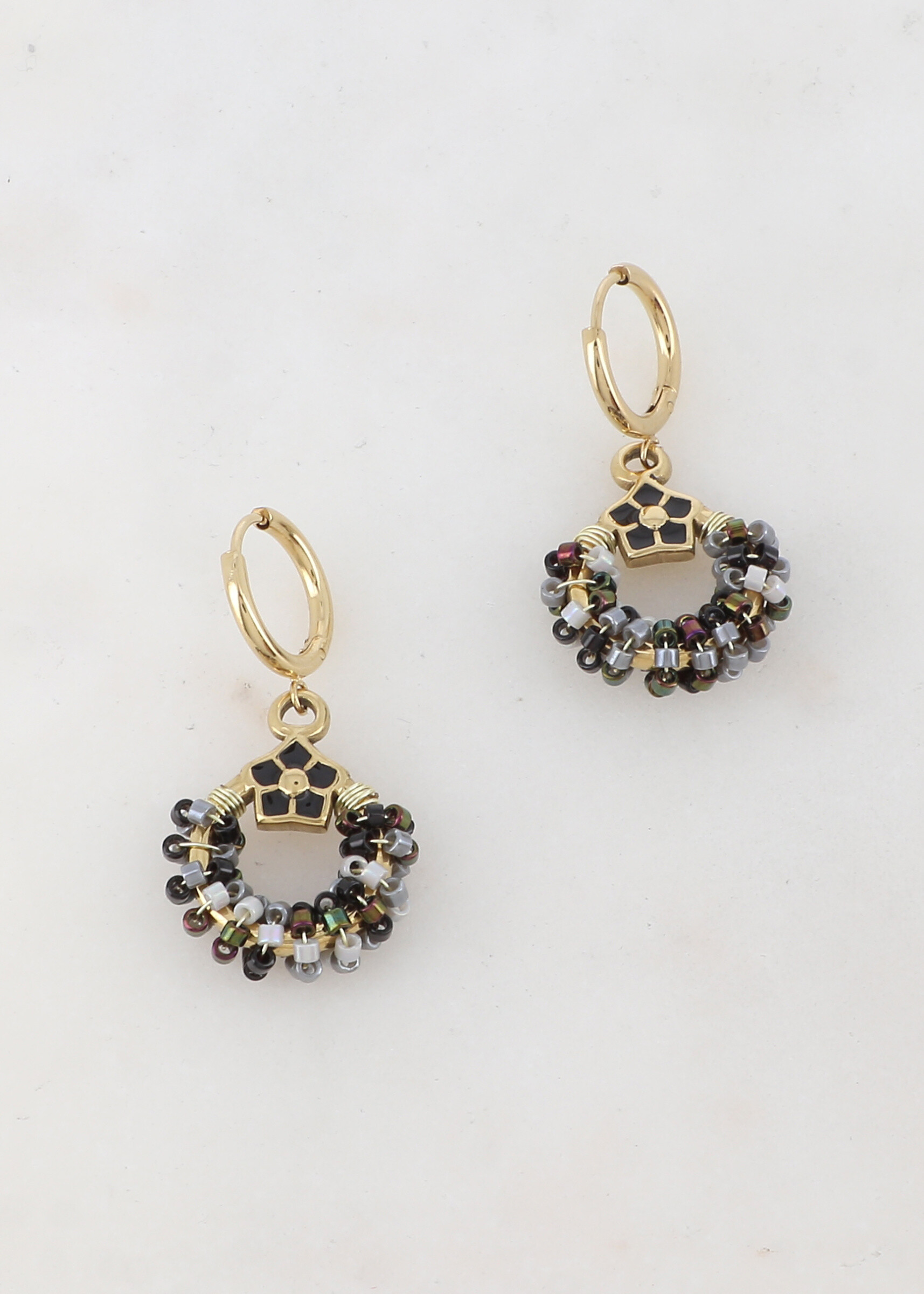 Wholesaler Ikita Paris - Creoles with ring, pearls, star and enamel