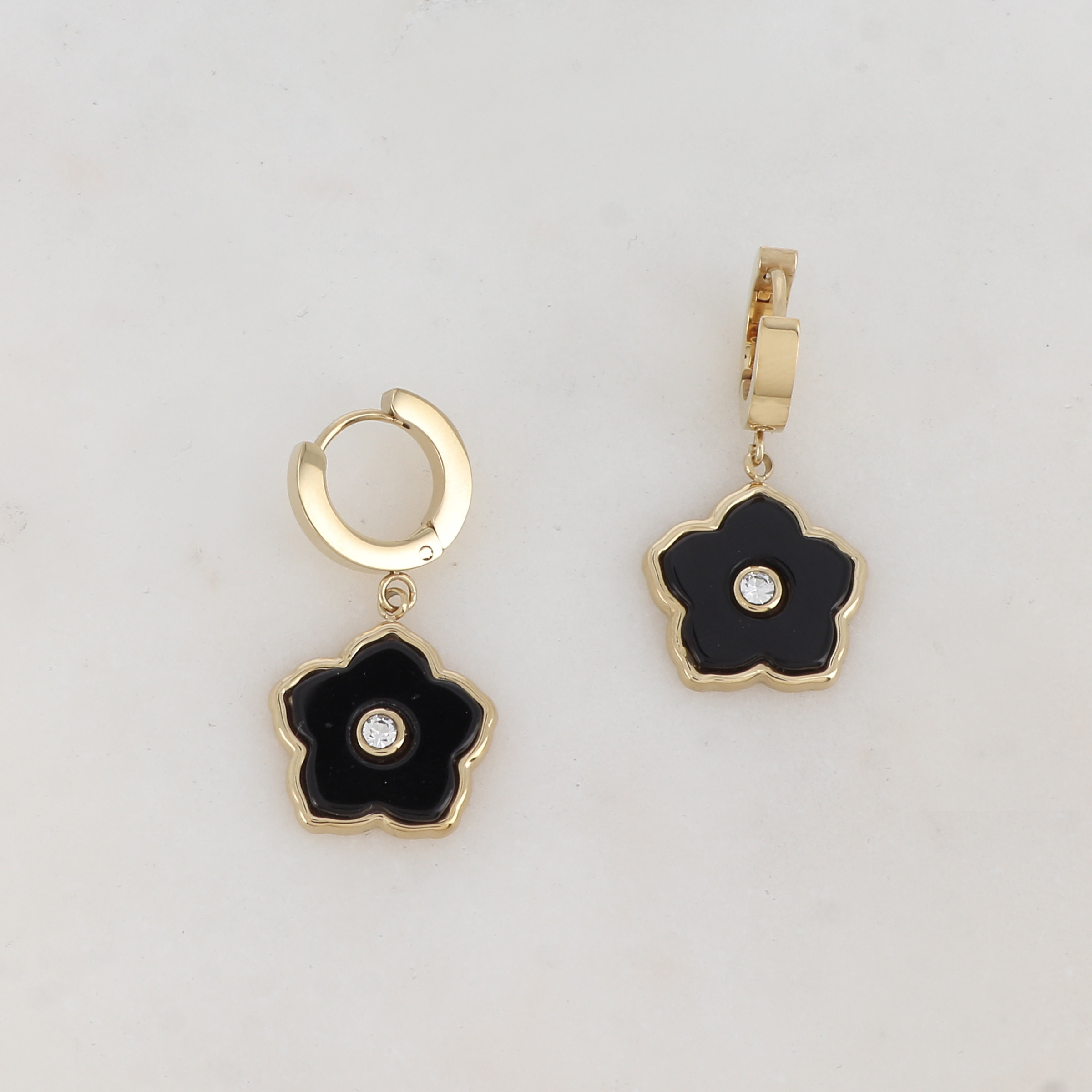 Wholesaler Ikita Paris - Creoles with natural stone flower pendant, rhinestones