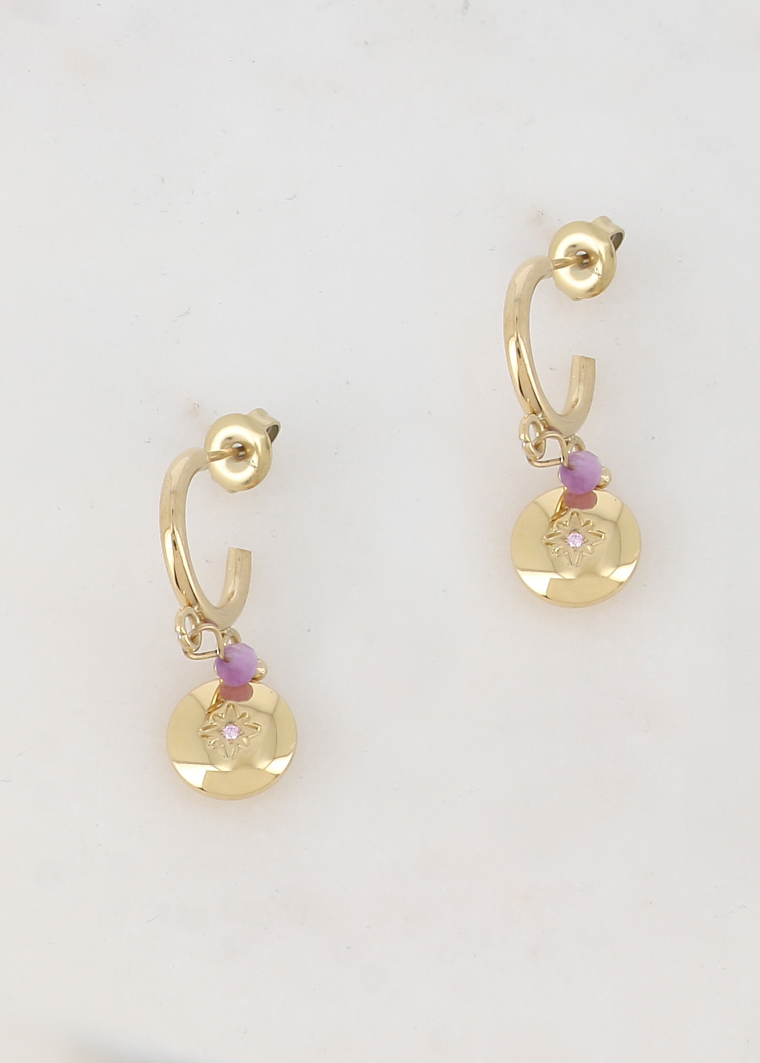 Wholesaler Ikita Paris - Creoles with chip with natural stones, star and rhinestone