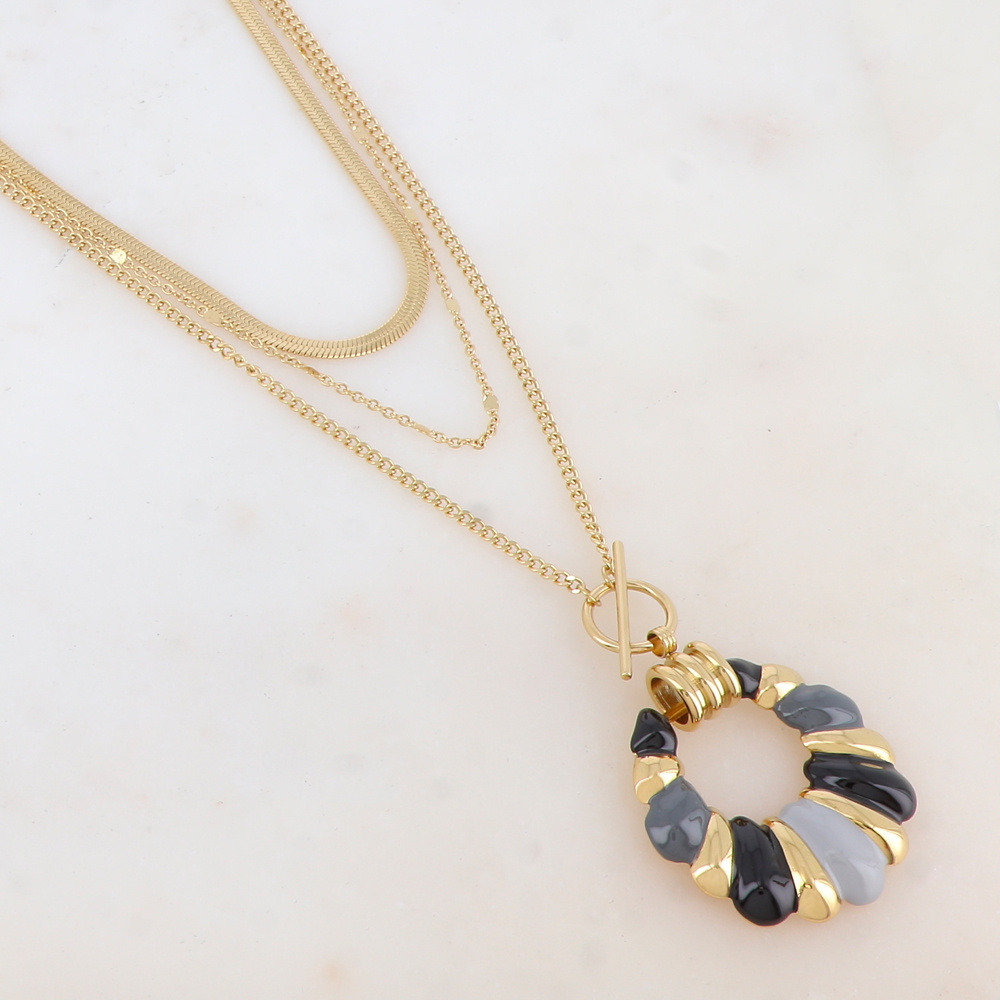 Wholesaler Ikita Paris - 3-row necklace with mirror mesh and enameled pendant