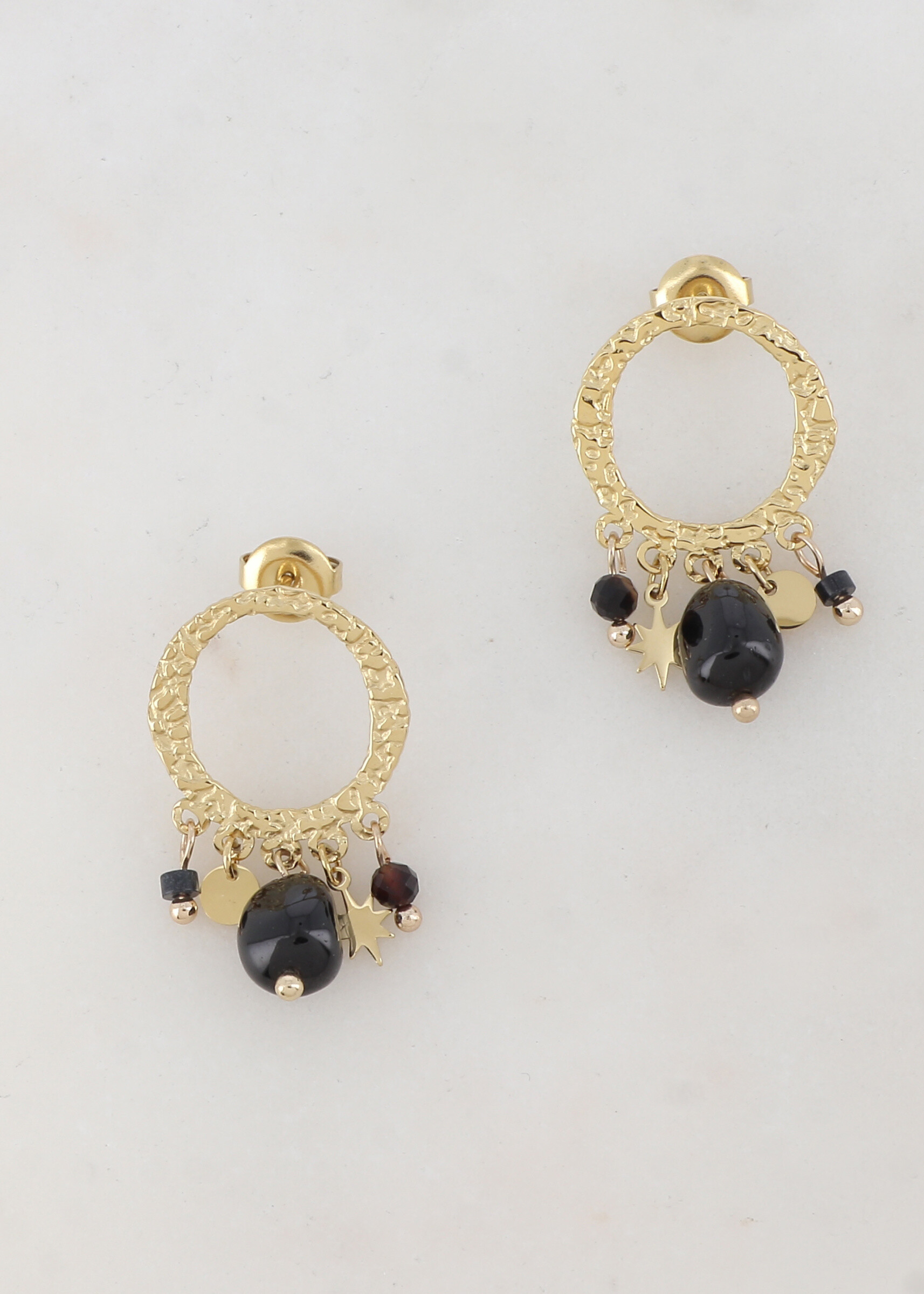 Wholesaler Ikita Paris - B.O to chip with hammered ring, round and star pampilles and natural stones