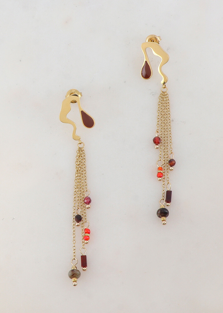 Wholesaler Ikita Paris - B.O to pendant chip with enameled piece, 4 chains, natural stones
