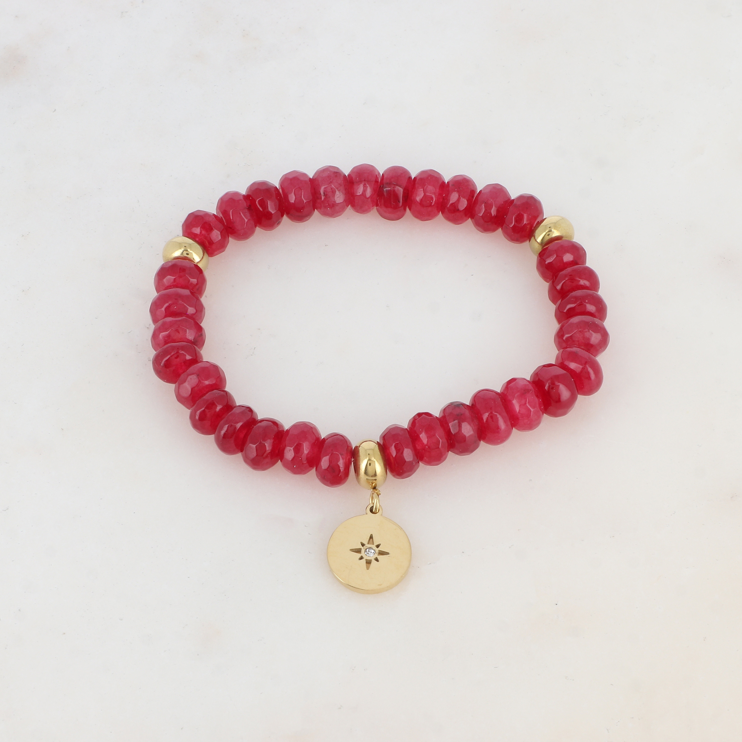 Grossiste Ikita Paris - Bracelet élastique avec pierres naturelles, pampille ronde et strass