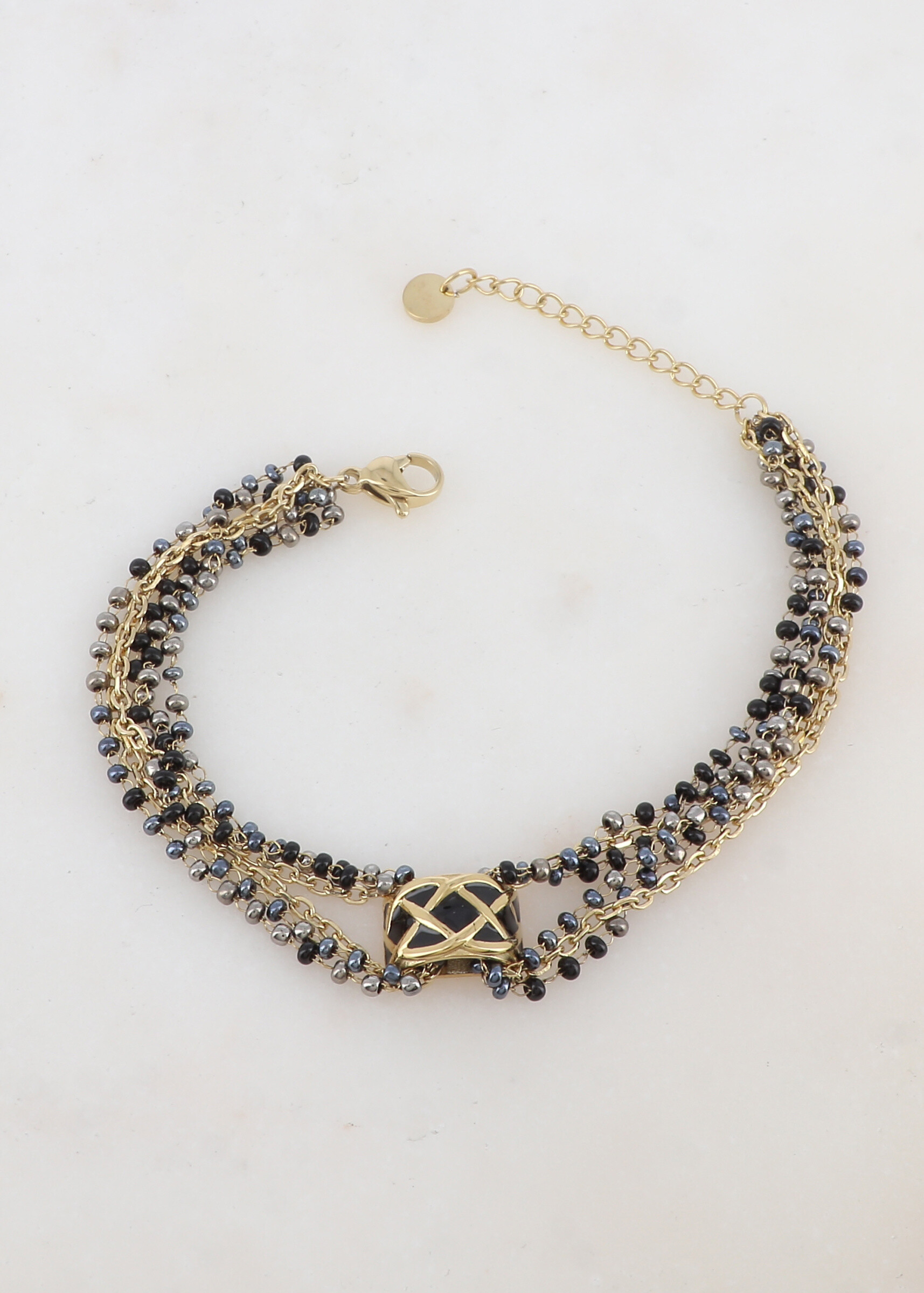 Wholesaler Ikita Paris - 3 row bracelet with glass pasta and enameled part graphic style
