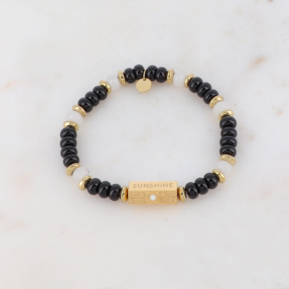 Grossiste Ikita Paris - Bracelet élastique avec pierres naturelles, pièces géométriques en 5 faces