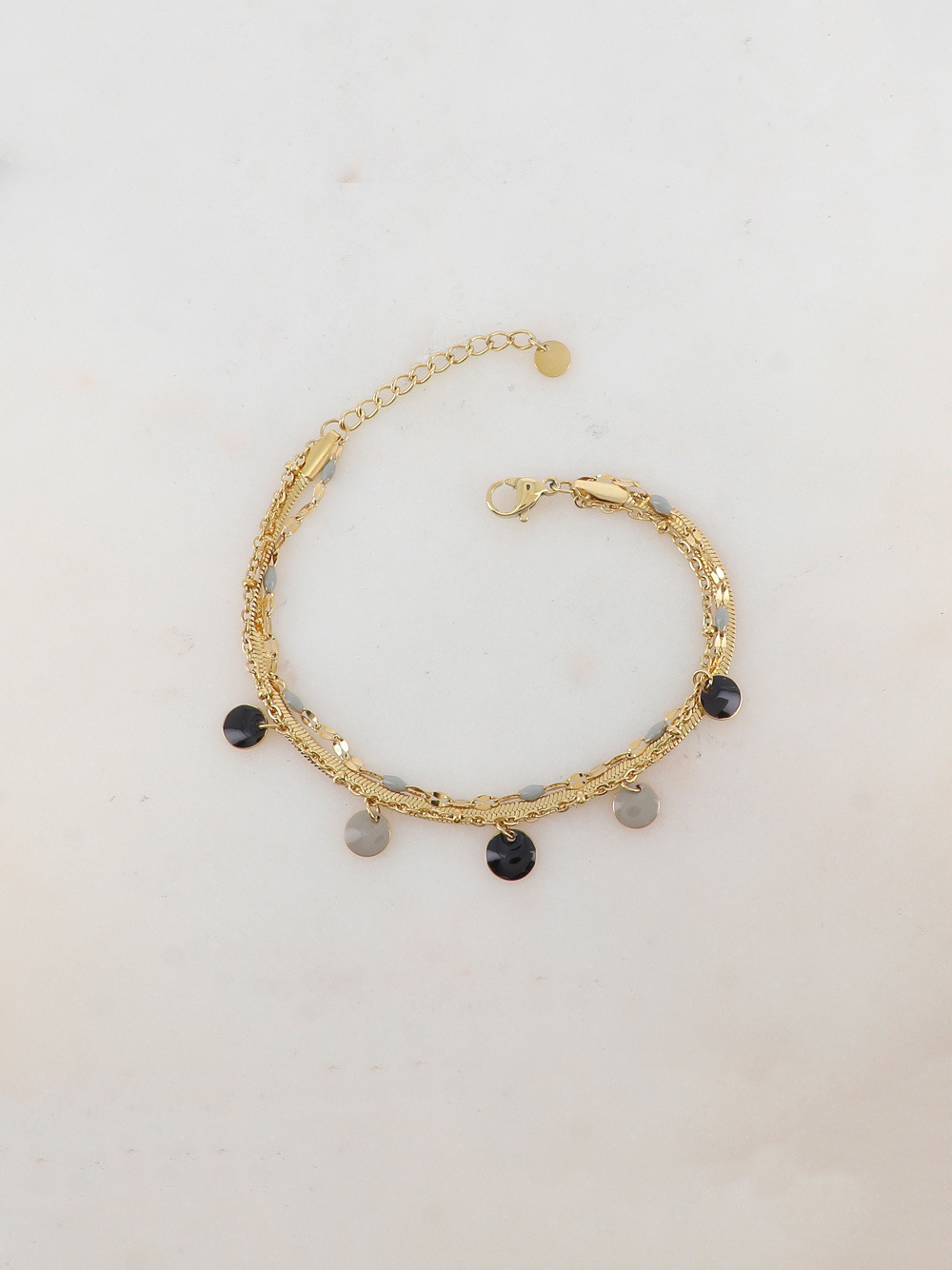 Großhändler Ikita Paris - 3 Reihenarmband mit Maschen, kleine emaillierte Räume, runde Pampilles