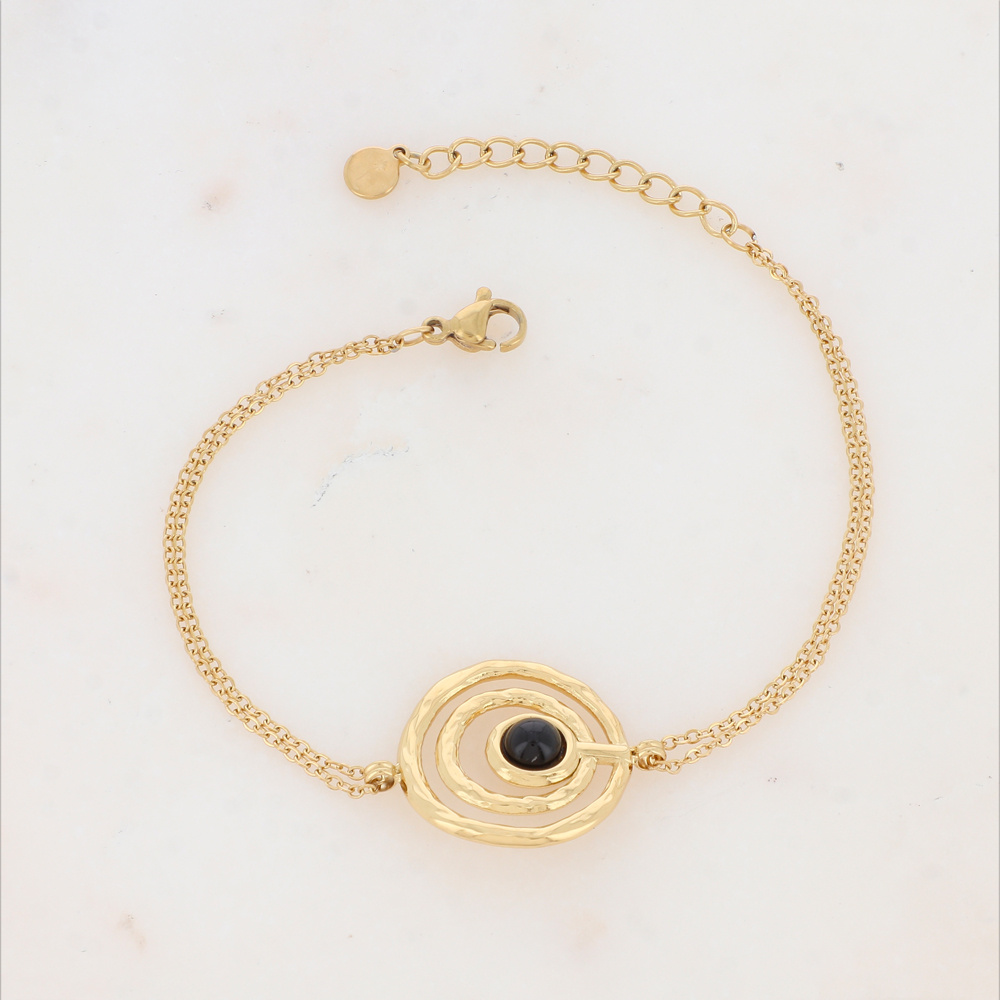 Grossista Ikita Paris - Bracciale con anelli testurizzati e pietra naturale o madreperla