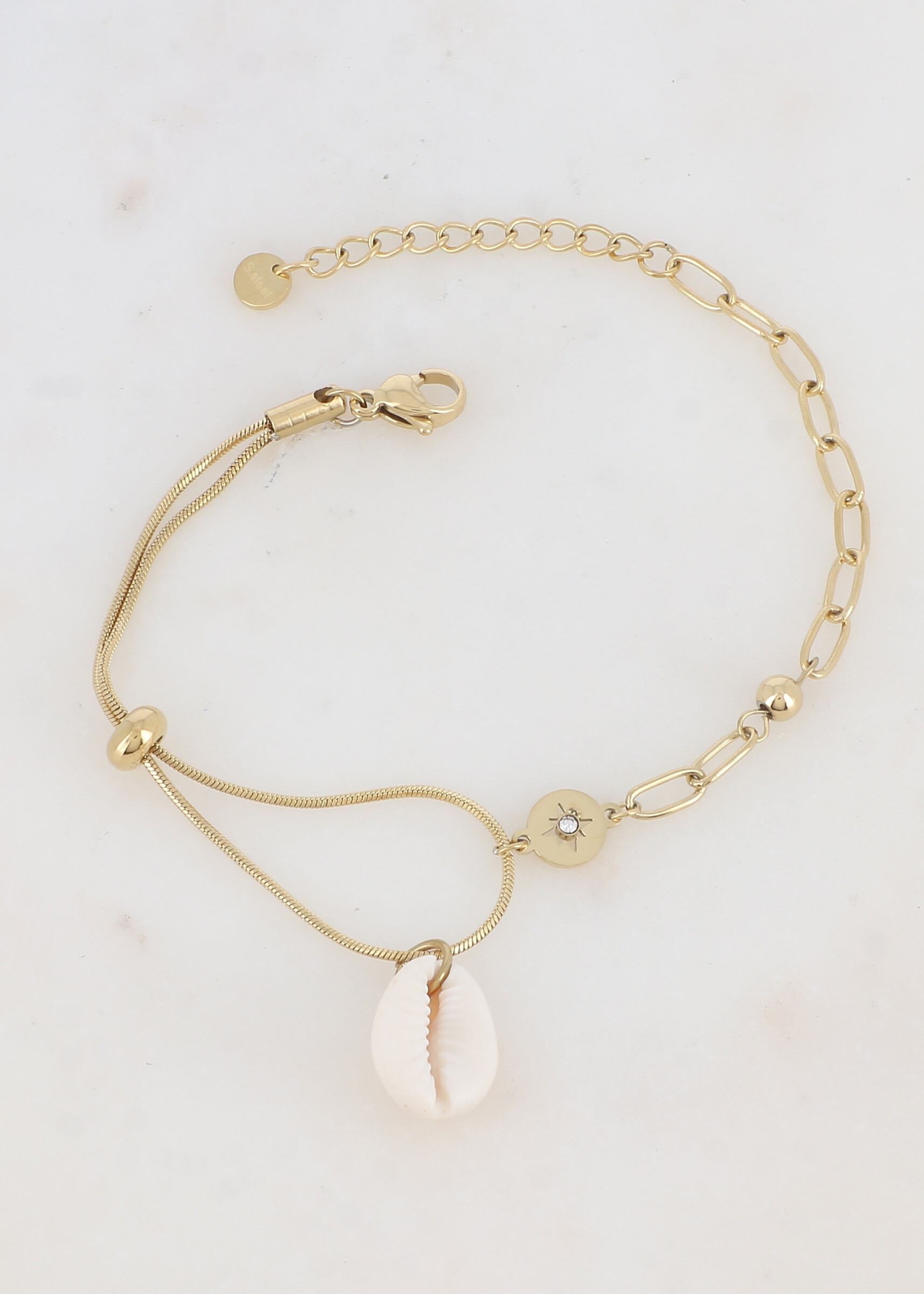 Wholesaler Ikita Paris - Mesh bracelet with Cauri, Round rhinestone, star, small ball